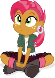 Size: 3165x4426 | Tagged: safe, artist:punzil504, babs seed, equestria girls, g4, adorababs, boots, clothes, cute, cutie mark on clothes, ear piercing, earring, equestria girls-ified, jewelry, mohawk, piercing, ripped pants, shoes, shorts, simple background, solo, transparent background