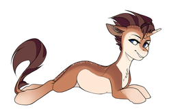 Size: 2352x1536 | Tagged: safe, artist:devi_shade, oc, oc only, oc:case, original species, pony, chest fluff, female, leonine tail, looking at you, pale belly, solo, unicorn (elepatrium)