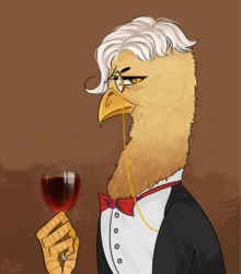 Size: 1901x2160 | Tagged: artist needed, source needed, safe, oc, oc:alviss, griffon, alcohol, drink, drinking, glass, solo, wine, wine glass