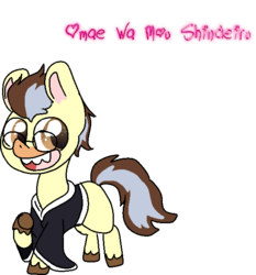 Size: 586x628 | Tagged: safe, artist:nootaz, oc, oc only, oc:reaper, earth pony, pony, g4.5, my little pony: pony life, clothes, grin, kimono (clothing), male, omae wa mou shindeiru, simple background, smiling, solo, speech bubble, stallion, text, transparent background, you are already dead