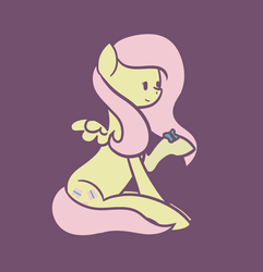 Size: 1253x1299 | Tagged: safe, artist:porcelainparasite, fluttershy, butterfly, pegasus, pony, g4, beady eyes, cute, female, mare, purple background, shyabetes, simple background, sitting, solo