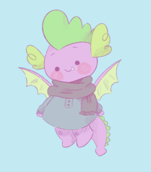 Size: 638x729 | Tagged: safe, artist:typhwosion, spike, dragon, g4, blue background, clothes, cute, dot eyes, male, scarf, simple background, solo, spikabetes, sweater, winged spike, wings