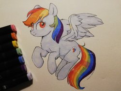 Size: 2048x1536 | Tagged: safe, artist:pucksterv, rainbow dash, pegasus, pony, g4, female, looking at you, mare, marker drawing, markers, photo, simple background, solo, traditional art, white background