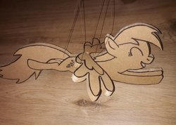 Size: 4052x2880 | Tagged: safe, artist:akififi, derpy hooves, pegasus, pony, g4, craft, female, marker drawing, mobile, photo, solo, traditional art, wood