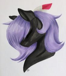 Size: 1024x1175 | Tagged: safe, artist:oneiria-fylakas, oc, oc only, oc:cloudy night, pony, bust, eyes closed, feather, portrait, solo, traditional art