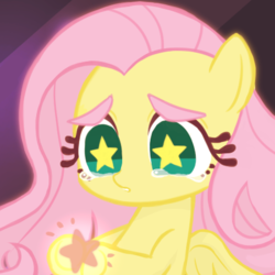 Size: 461x461 | Tagged: safe, artist:_no_tarin, artist:misocha, fluttershy, pegasus, pony, g4, bust, crying, cute, female, hoof hold, looking at something, looking down, mare, sad, shyabetes, solo, starry eyes, stars, teary eyes, wingding eyes, wings
