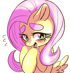Size: 949x1000 | Tagged: safe, artist:_no_tarin, artist:misocha, fluttershy, pegasus, pony, g4, beanbrows, blushing, bust, cute, eyebrows, female, hooves to the chest, looking at you, mare, open mouth, plewds, portrait, shyabetes, simple background, smiling, solo, three quarter view, white background, wings