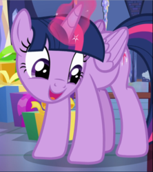 Size: 835x940 | Tagged: safe, screencap, twilight sparkle, alicorn, pony, a flurry of emotions, g4, cropped, cute, female, glowing horn, happy, horn, mare, open mouth, present, smiling, solo, twiabetes, twilight sparkle (alicorn)