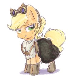 Size: 2000x2000 | Tagged: safe, artist:lbrcloud, applejack, earth pony, pony, g4, clothes, cute, dress, female, goggles, high res, jackabetes, lidded eyes, mare, simple background, solo, steampunk, white background
