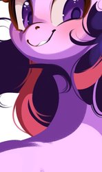 Size: 507x859 | Tagged: safe, artist:tohupo, twilight sparkle, pony, g4, blushing, female, grin, simple background, smiling, solo, winter, wip
