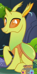 Size: 370x725 | Tagged: safe, screencap, clypeus, changedling, changeling, g4, to change a changeling, background changeling, cropped, cute, cuteling, quadrupedal, raised hoof, sitting, smiling, solo