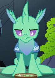 Size: 620x885 | Tagged: safe, screencap, soupling, changedling, changeling, g4, to change a changeling, changeling food, cropped, food, solo, soup, unamused
