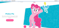 Size: 1439x688 | Tagged: safe, pinkie pie, earth pony, pony, g4, official, balloon, bipedal, cutie mark, excited, fail, female, google, google translate, grin, happy, hasbro, looking at you, mare, smiling, solo, translation, translation fail, underhoof, website