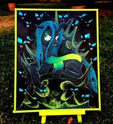 Size: 856x934 | Tagged: safe, artist:colorsceempainting, queen chrysalis, changeling, changeling queen, g4, canvas, chrysalis' throne, female, throne, traditional art