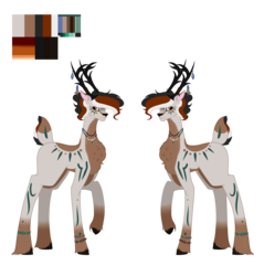 Size: 6200x6496 | Tagged: safe, artist:moonlight0shadow0, oc, oc only, oc:jumper, deer, pony, icey-verse, anklet, antlers, bodypaint, bracelet, ear piercing, earring, feather, jewelry, male, markings, multicolored hair, necklace, piercing, reference sheet, simple background, solo, transparent background, unshorn fetlocks