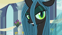 Size: 992x558 | Tagged: safe, screencap, queen chrysalis, changeling, changeling queen, a canterlot wedding, g4, bedroom eyes, female, solo