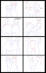 Size: 5000x8000 | Tagged: safe, artist:chedx, flash sentry, trouble shoes, oc, oc:fast hooves, clydesdale, earth pony, pegasus, pony, comic:the fusion flashback, g4, butt, comic, commissioner:bigonionbean, confused, flank, forced, fuse, fusion, fusion:flash sentry, fusion:trouble shoes, large butt, magic, merging, panicking, plot, potion, sketch, sketch dump, swelling, writer:bigonionbean