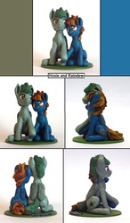 Size: 1185x2025 | Tagged: safe, artist:ubrosis, oc, oc:hoxie redhoof, oc:morning raindew mist, pegasus, pony, craft, female, holding hooves, looking at each other, male, mare, married couple, oc x oc, photo, sculpture, shipping, sitting, stallion