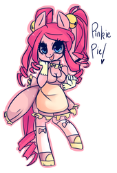 Size: 1500x2200 | Tagged: safe, artist:kronilix, pinkie pie, earth pony, anthro, unguligrade anthro, g4, alternate hairstyle, apron, bell, breasts, cleavage, clothes, cute, diapinkes, dress, drill hair, female, gloves, open mouth, pigtails, simple background, socks, solo, white background