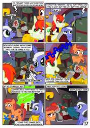 Size: 752x1063 | Tagged: safe, artist:christhes, oc, oc:gracenote, oc:jade mare, oc:maple leaf, changeling, earth pony, pony, unicorn, boba fett, comic, disguise, disguised changeling, female, gold, jabba's palace, mare, ponified, star mares, star wars