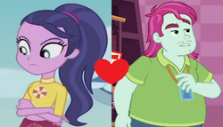 Size: 840x480 | Tagged: safe, edit, edited screencap, screencap, baewatch, meal ticket, a fine line, blue crushed, equestria girls, g4, my little pony equestria girls: better together, background human, cashier, crack shipping, cropped, female, heart, lifeguard, male, mealwatch, shipping, shipping domino, straight