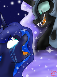 Size: 320x430 | Tagged: safe, artist:blazing-fox, nightmare moon, princess luna, alicorn, pony, g4, crying, fangs, female, mare, open mouth, paint tool sai, teeth