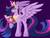 Size: 1600x1200 | Tagged: safe, artist:evergreen-gemdust, twilight sparkle, alicorn, pony, g4, my little pony: friendship is magic, the last problem, big crown thingy 2.0, book, book of harmony, cloven hooves, female, glowing horn, horn, magic, older, older twilight, older twilight sparkle (alicorn), princess twilight 2.0, purple background, simple background, smiling, solo, spread wings, telekinesis, twilight sparkle (alicorn), unshorn fetlocks, wings