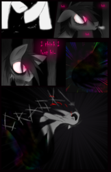 Size: 1200x1850 | Tagged: safe, artist:didun850, oc, oc only, oc:chase, earth pony, pony, shadow pony, comic:ask chase the pony, blood, comic, earth pony oc, eye clipping through hair, forest, hair over one eye, injured, looking back, male, speech, stallion