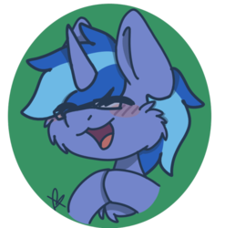 Size: 588x595 | Tagged: artist needed, safe, oc, oc only, oc:blue cola, pony, unicorn, blushing, cute, eyes closed, glasses, happy, hooves together, male, smiling, solo, stallion
