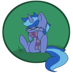 Size: 585x587 | Tagged: artist needed, safe, oc, oc only, oc:blue cola, pony, unicorn, clothes, cute, eyes closed, glasses, male, scarf, simple background, sitting, solo, stallion, transparent background