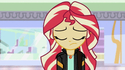 Size: 1280x720 | Tagged: safe, screencap, starlight glimmer, sunset shimmer, equestria girls, equestria girls specials, g4, mirror magic, animated, beanie, clothes, eating, female, food, hat, ice cream, messy eating, sound, webm