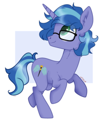 Size: 2028x2352 | Tagged: source needed, safe, artist:c1trine, oc, oc only, oc:blue cola, pony, unicorn, cutie mark, glasses, high res, male, simple background, smiling, solo, stallion