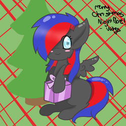 Size: 500x500 | Tagged: safe, artist:wisheslotus, oc, oc only, oc:nightflare, pegasus, pony, abstract background, blush sticker, blushing, hair over one eye, pegasus oc, present, solo, tree, wings