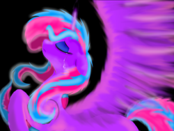 Size: 1600x1200 | Tagged: safe, artist:auroraswirls, oc, oc only, oc:aurora swirls, alicorn, pony, alicorn oc, base used, black background, crying, eyes closed, female, makeup, mare, simple background, solo