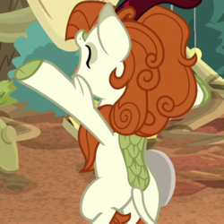 Size: 1080x1080 | Tagged: safe, screencap, autumn blaze, kirin, g4, sounds of silence, a kirin tale, bipedal, cropped, eyes closed, female, hooves up, open mouth, solo