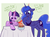 Size: 800x597 | Tagged: safe, artist:lulubell, princess luna, twilight sparkle, alicorn, pony, g4, bowl, burning, concave belly, cooking, epic fail, fail, female, fire, food, height difference, lesbian, looking at something, mare, salad, ship:twiluna, shipping, smoke, soot, table, tablecloth, twilight sparkle (alicorn), unshorn fetlocks, xk-class end-of-the-kitchen scenario