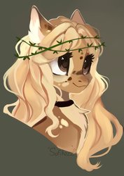 Size: 1527x2160 | Tagged: safe, artist:sofiko-ko, oc, oc only, pony, bust, chest fluff, choker, smiling, solo, wreath