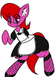 Size: 2185x3000 | Tagged: safe, artist:psicarii, oc, oc only, earth pony, pony, bipedal, clothes, female, fishnet stockings, high res, maid, mare, simple background, solo, transparent background