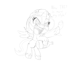 Size: 1920x1920 | Tagged: artist needed, safe, oc, oc only, oc:nyx, alicorn, pony, g4.5, my little pony: pony life, alicorn oc, clothes, glass, glasses, headband, horn, monochrome, out of character, solo, traditional art, vest, wine glass