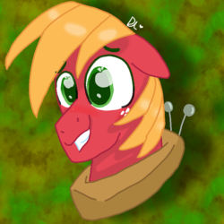 Size: 768x768 | Tagged: safe, artist:daylightsketch, big macintosh, earth pony, pony, g4, apple, apple family member, blushing, bust, freckles, head only, ibispaint x, male, solo, stallion