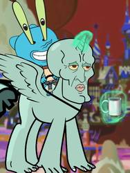 Size: 1200x1600 | Tagged: safe, artist:samueldavillo, oc, alicorn, pony, coffee, coffee mug, cursed image, faic, feet, fusion, gumball watterson, hand, handsome squidward, happy, horn, inverted colors, male, mr. krabs, mug, not salmon, ponyville, spongebob squarepants, squidward tentacles, the amazing world of gumball, the two faces of squidward, wat