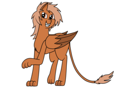 Size: 2592x1944 | Tagged: safe, artist:somber, oc, oc only, oc:copper, sphinx, colored, commission, feline, flat colors, fluffy, full body, happy, paws, sharp teeth, solo, sphinx oc, teeth