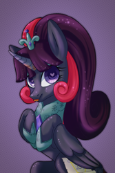 Size: 1601x2400 | Tagged: safe, artist:rvsbhrt, oc, oc only, oc:princess black dahlia, pegasus, pony, cardboard armor, fake cutie mark, fake horn, female, mare, solo