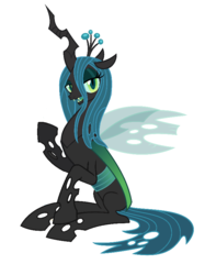 Size: 622x832 | Tagged: safe, derpibooru exclusive, edit, editor:proto29, queen chrysalis, changeling, changeling queen, g4, female, simple background, sitting, solo, white background