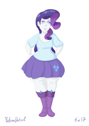 Size: 800x1130 | Tagged: safe, artist:professordoctorc, rarity, series:r is for rarity, equestria girls, g4, blushing, boots, clothes, eyes closed, female, shoes, simple background, skirt, solo, thighs, thunder thighs, white background, wide hips