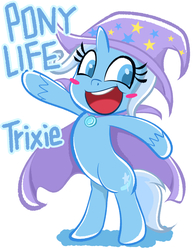 Size: 1888x2424 | Tagged: safe, artist:garammasara, trixie, pony, unicorn, g4.5, my little pony: pony life, bipedal, blush sticker, blushing, colored pupils, cute, diatrixes, female, hilarious in hindsight, mare, open mouth, pixiv, simple background, solo, unshorn fetlocks, white background, wrong eye color