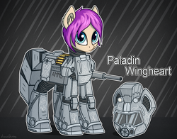 Size: 2300x1800 | Tagged: safe, artist:adagiostring, oc, oc only, earth pony, pony, fallout equestria, armor, cute, female, helmet, looking at you, mare, power armor, solo, steel ranger, weapon