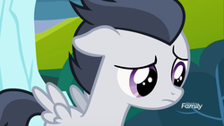 Size: 1366x768 | Tagged: safe, screencap, rumble, pegasus, pony, g4, marks and recreation, colt, discovery family logo, foal, male, sad, solo