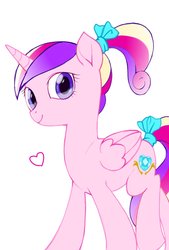 Size: 1181x1748 | Tagged: safe, artist:tone_ontone, princess cadance, alicorn, pony, g4, cute, cutedance, female, heart, looking at you, mare, ponytail, simple background, solo, teen princess cadance, teenager, white background, younger