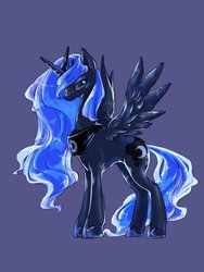 Size: 768x1024 | Tagged: safe, artist:tone_ontone, princess luna, alicorn, pony, g4, cute, female, lunabetes, mare, purple background, simple background, solo, spread wings, wings
